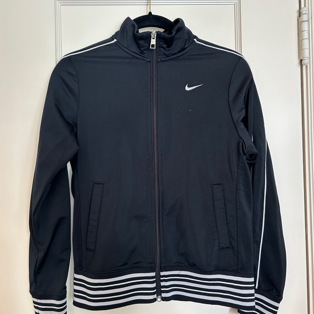 Nike Women's Black Windbreaker with White Stripes